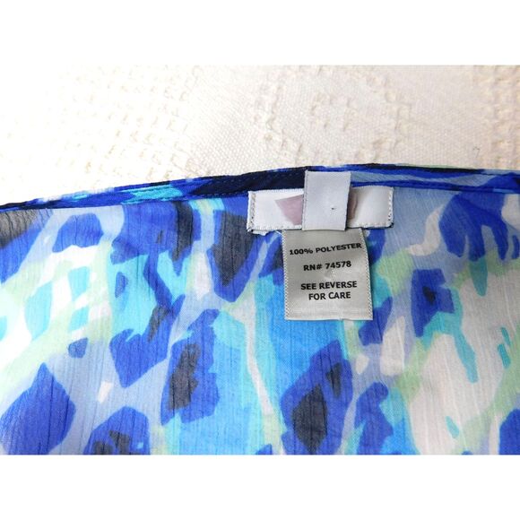 Cache Woman's Beaded Sheer Peasant Top Blue Abstract Leopard Print Sz. L Boho - Picture 5 of 8